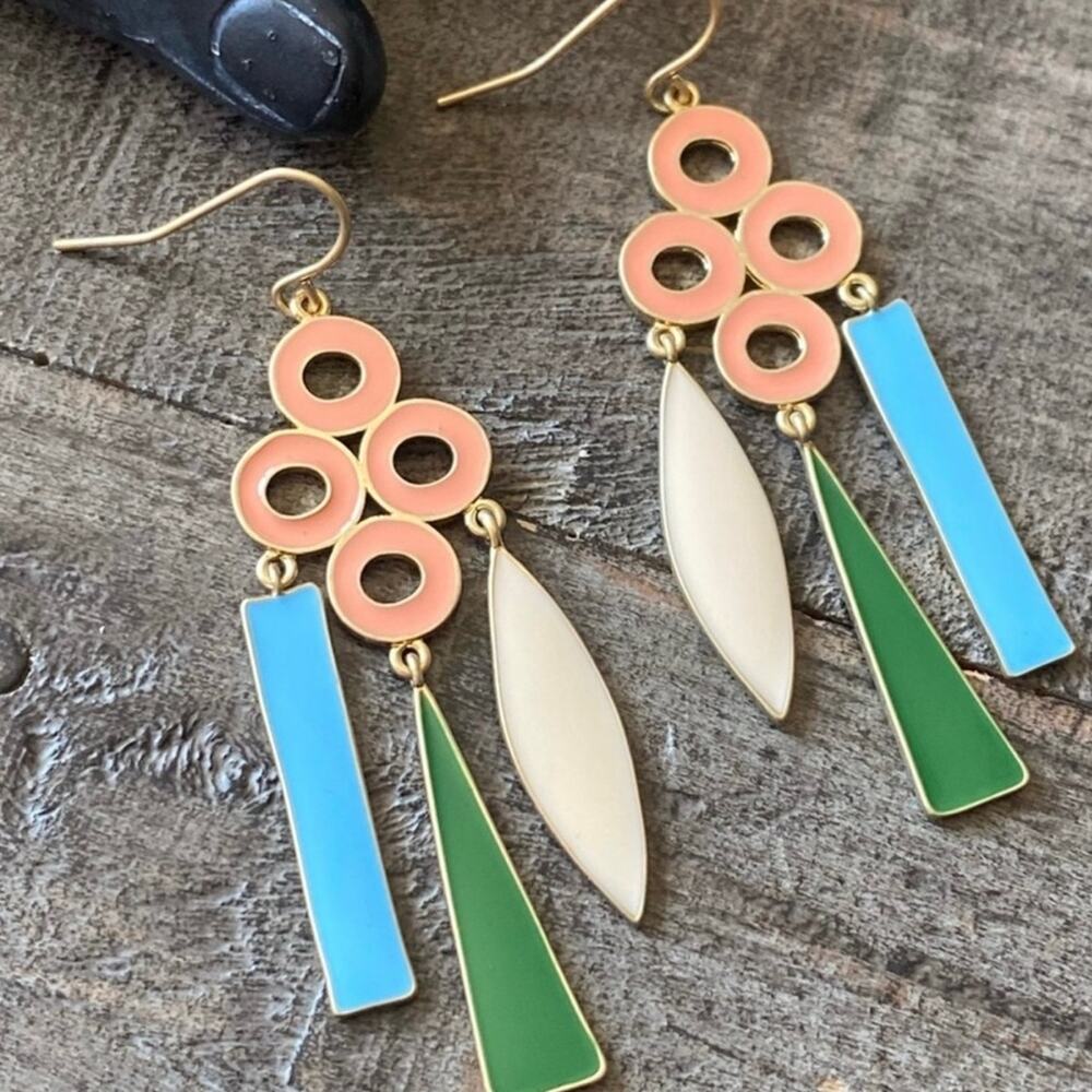 NEW Bright Enamel Colors Circle Dangle Earrings